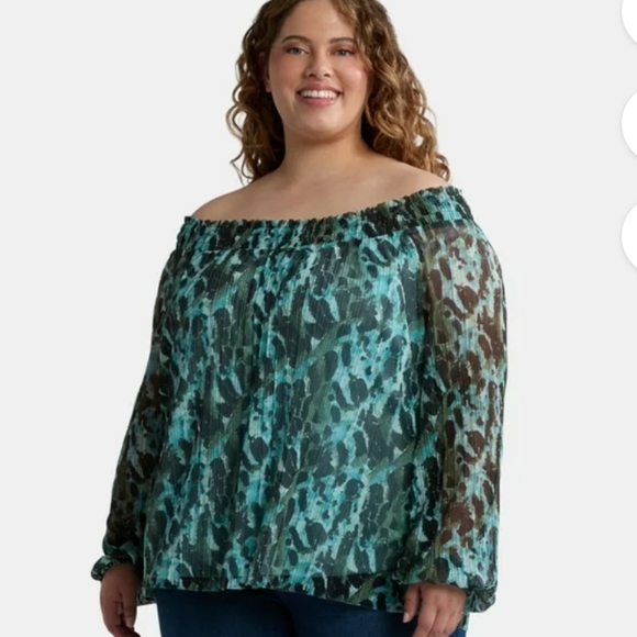 Terra & Sky Tops - Lined On/Off Shoulder Top 3X/24W-26W New